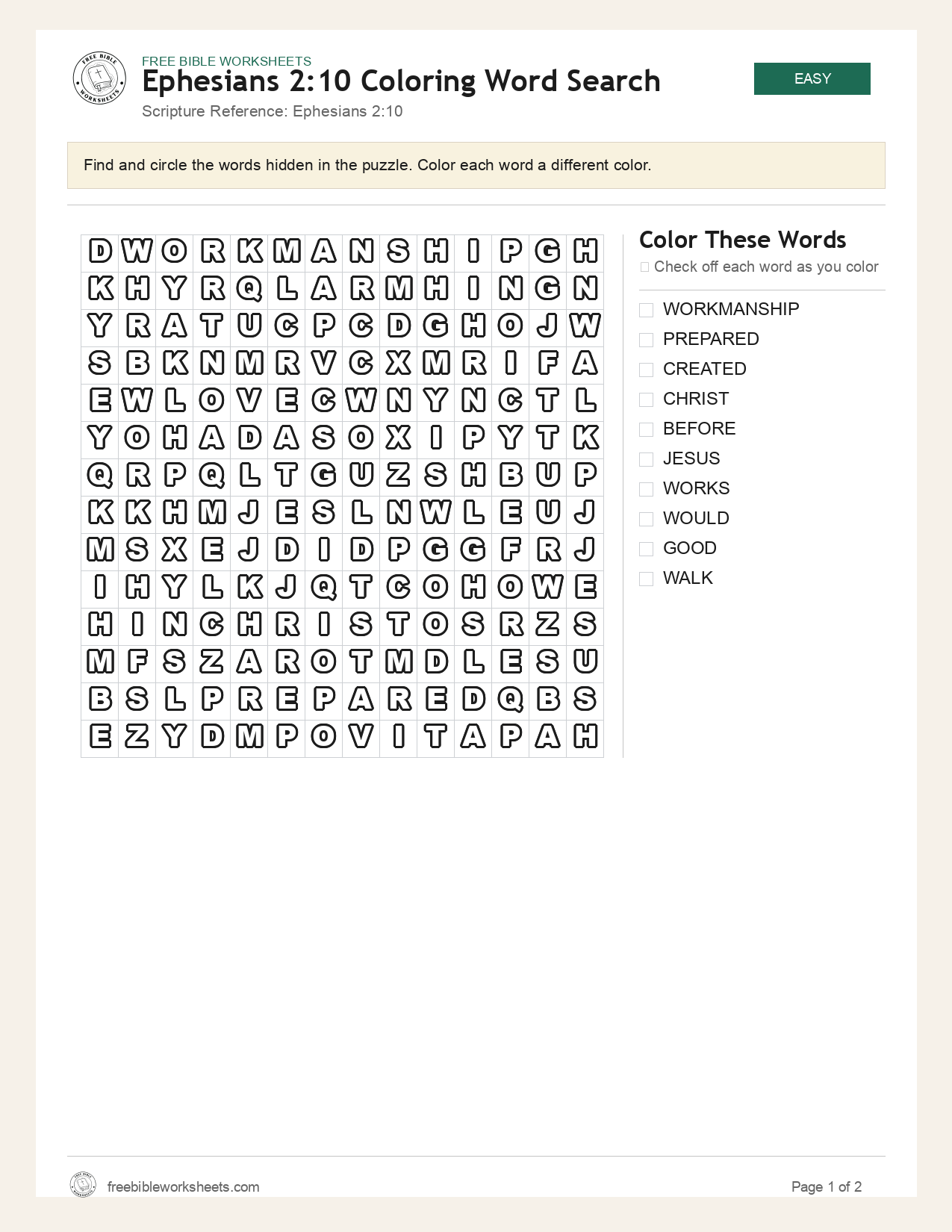 Ephesians 2:10 Coloring Word Search preview