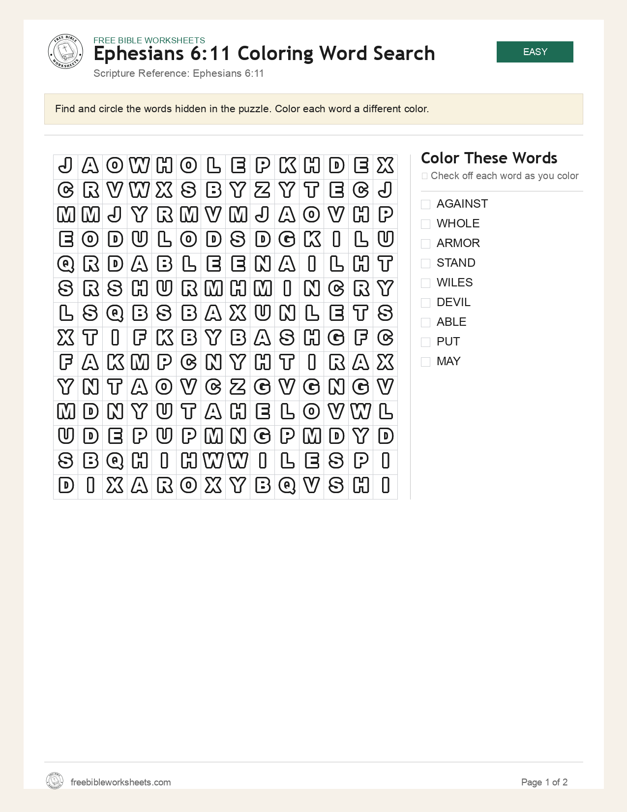 Ephesians 6:11 Coloring Word Search preview