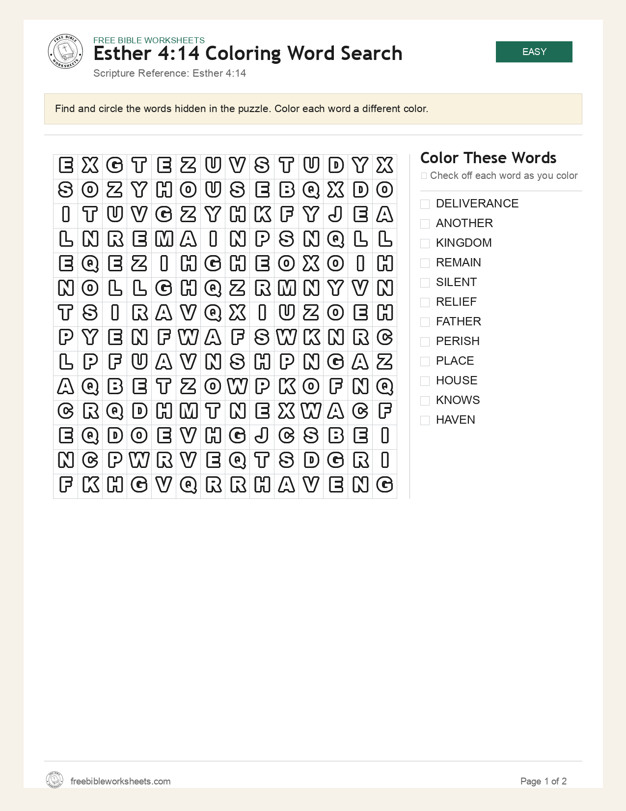 Esther 4:14 Coloring Word Search preview