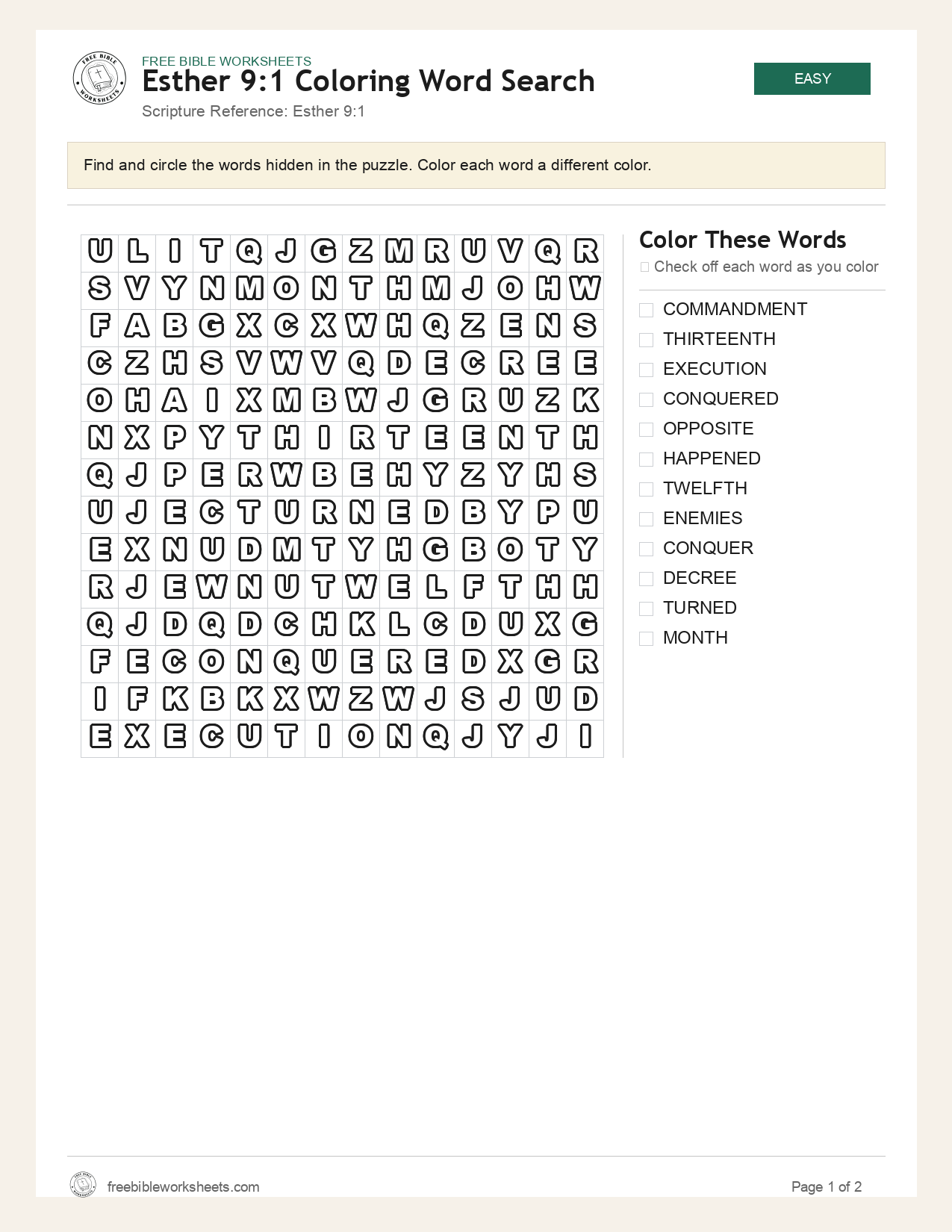 Esther 9:1 Coloring Word Search preview