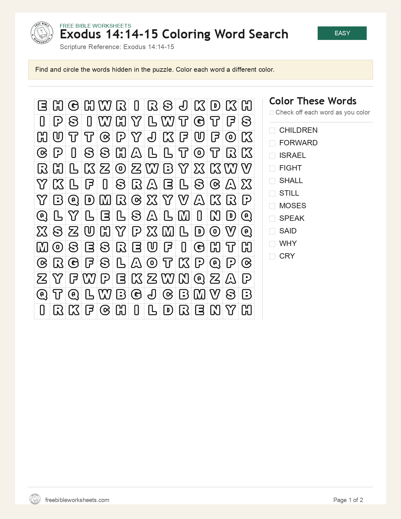 Exodus 14:14-15 Coloring Word Search preview