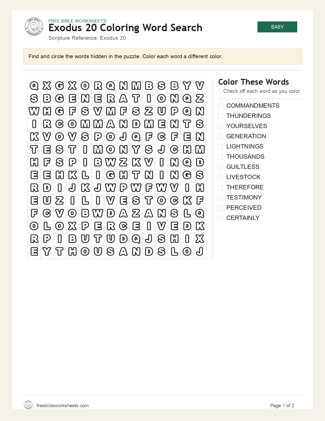 Exodus 20 Coloring Word Search preview