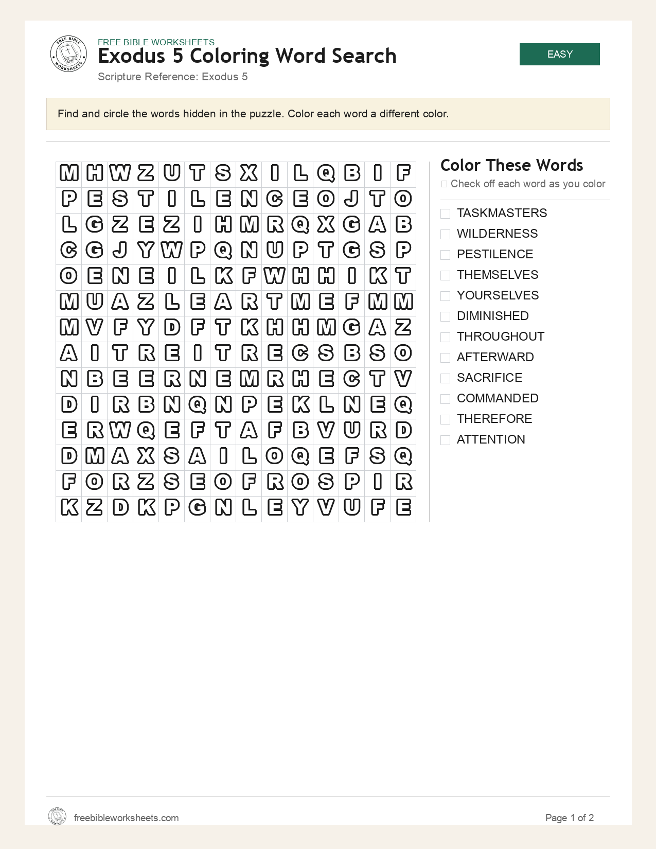 Exodus 5 Coloring Word Search preview