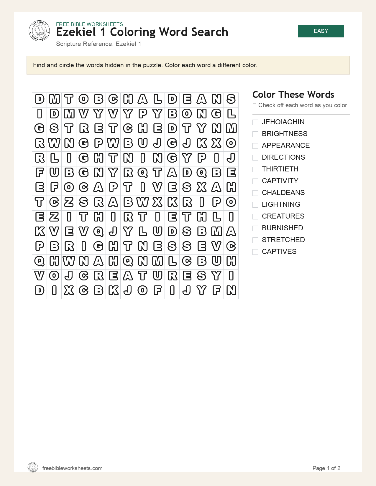 Ezekiel 1 Coloring Word Search preview