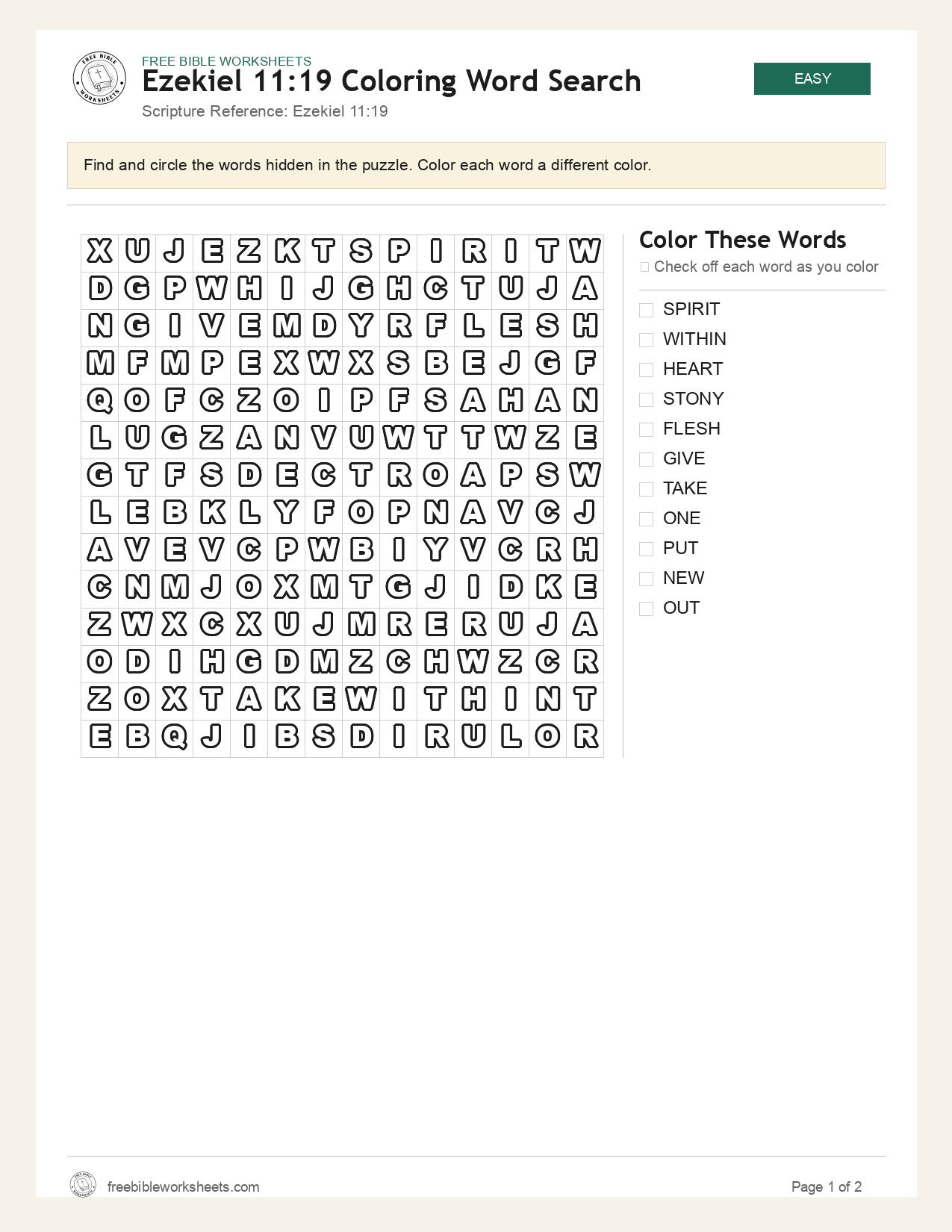 Ezekiel 11:19 Coloring Word Search preview