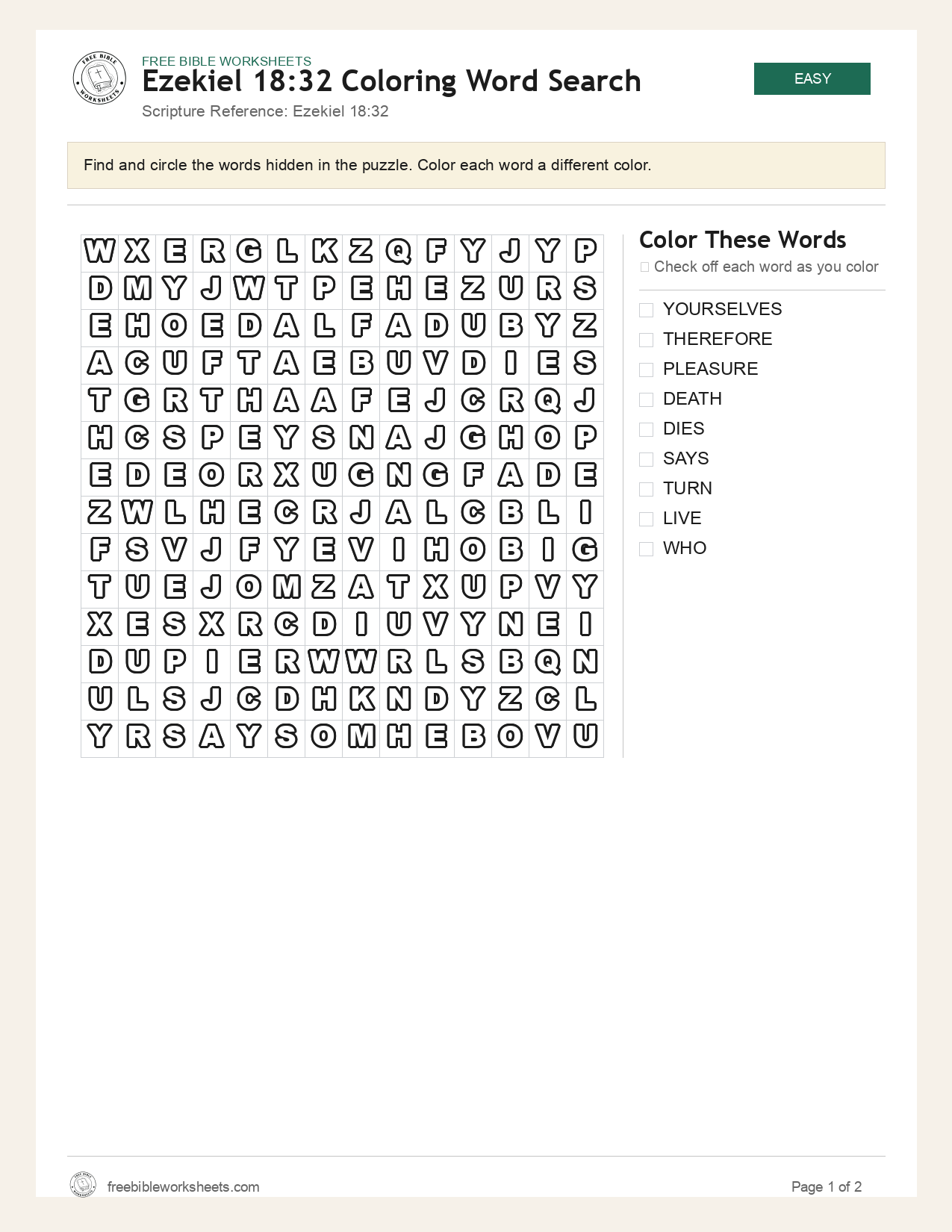 Ezekiel 18:32 Coloring Word Search preview