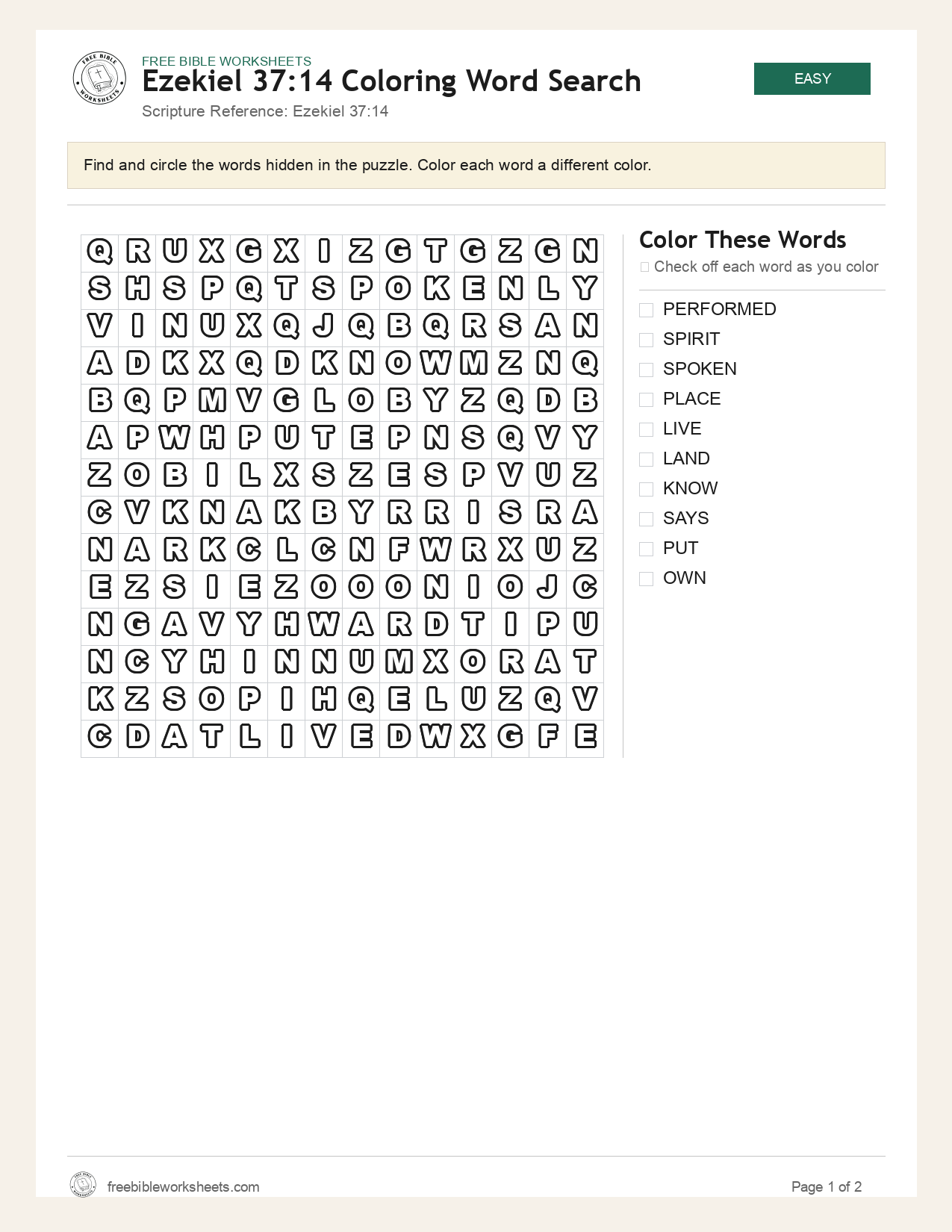 Ezekiel 37:14 Coloring Word Search preview