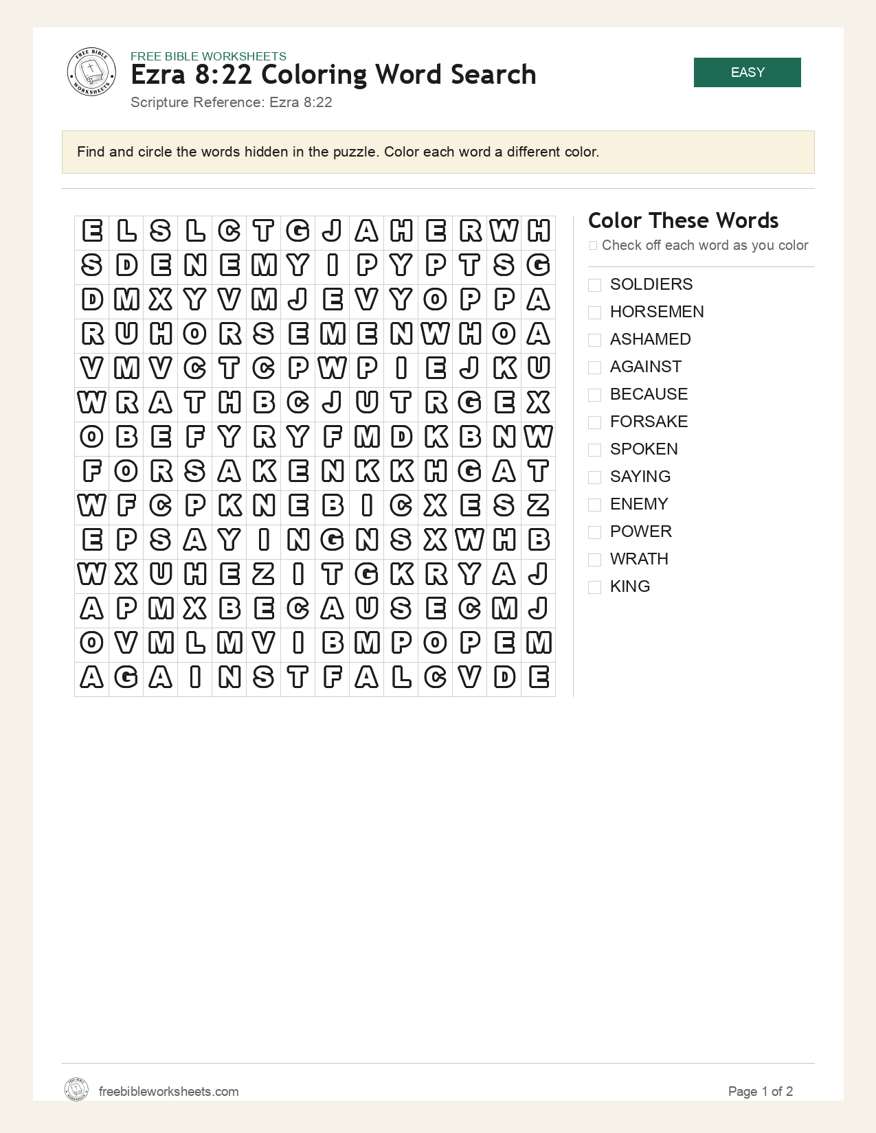 Ezra 8:22 Coloring Word Search preview