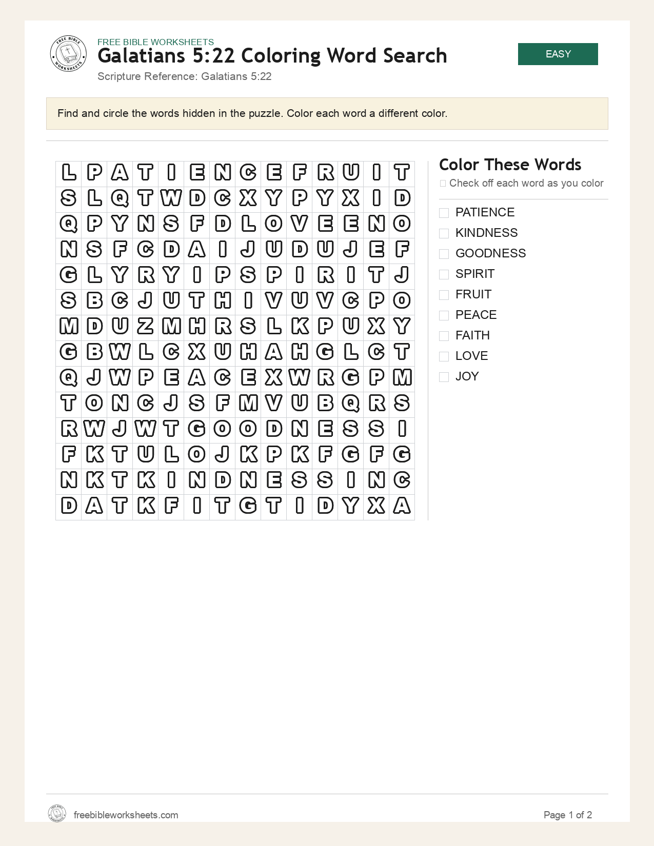 Galatians 5:22 Coloring Word Search preview