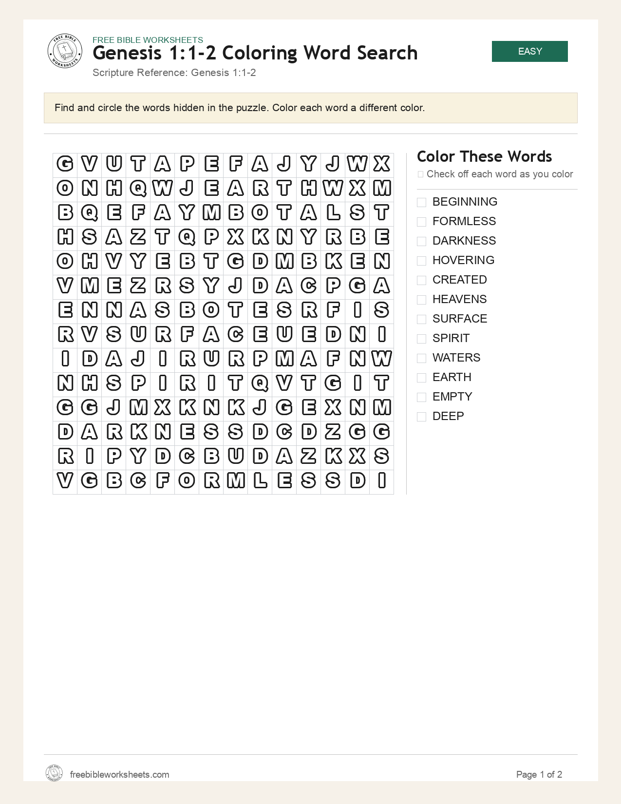 Genesis 1:1-2 Coloring Word Search preview