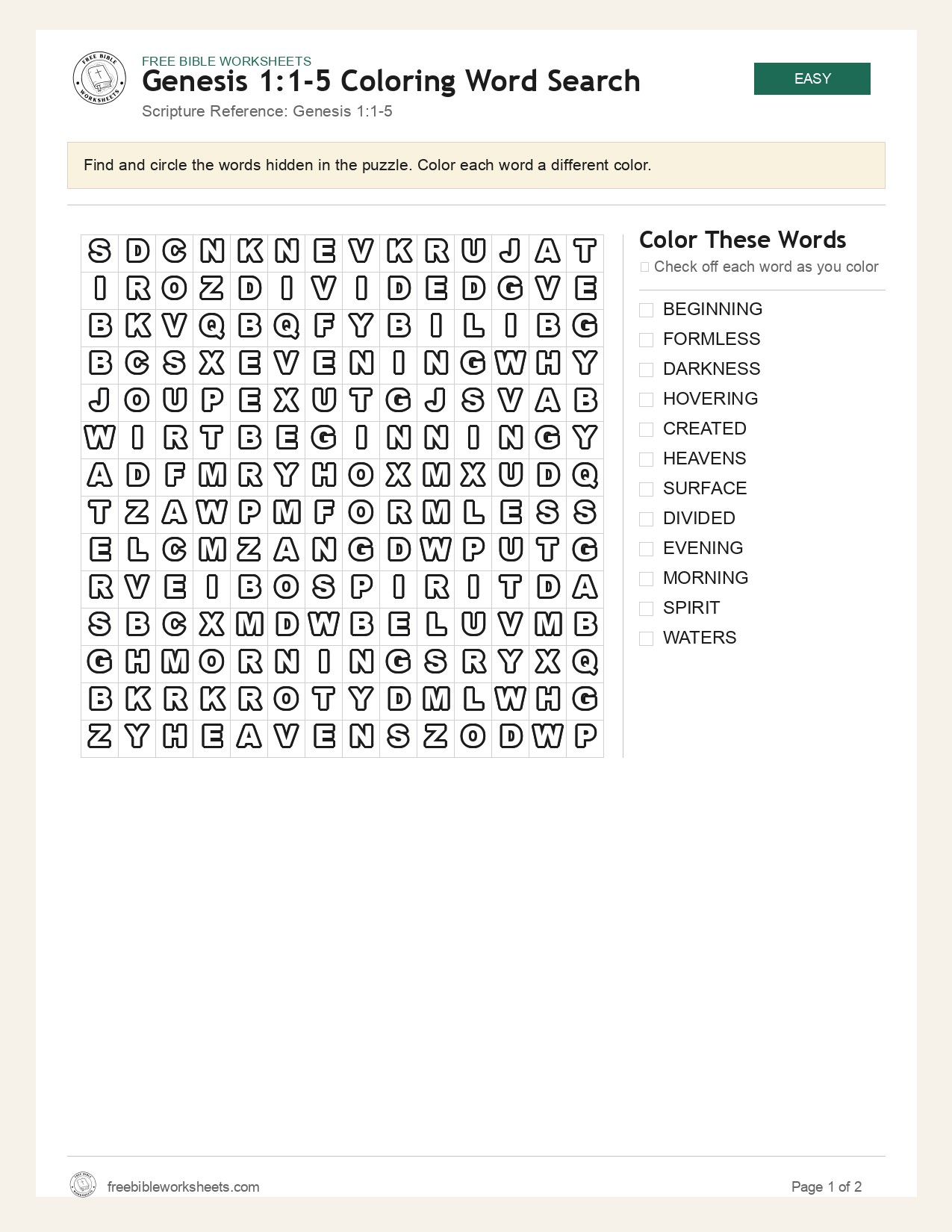 Genesis 1:1-5 Coloring Word Search preview