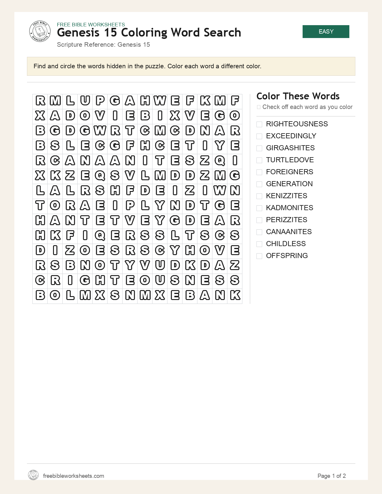 Genesis 15 Coloring Word Search preview