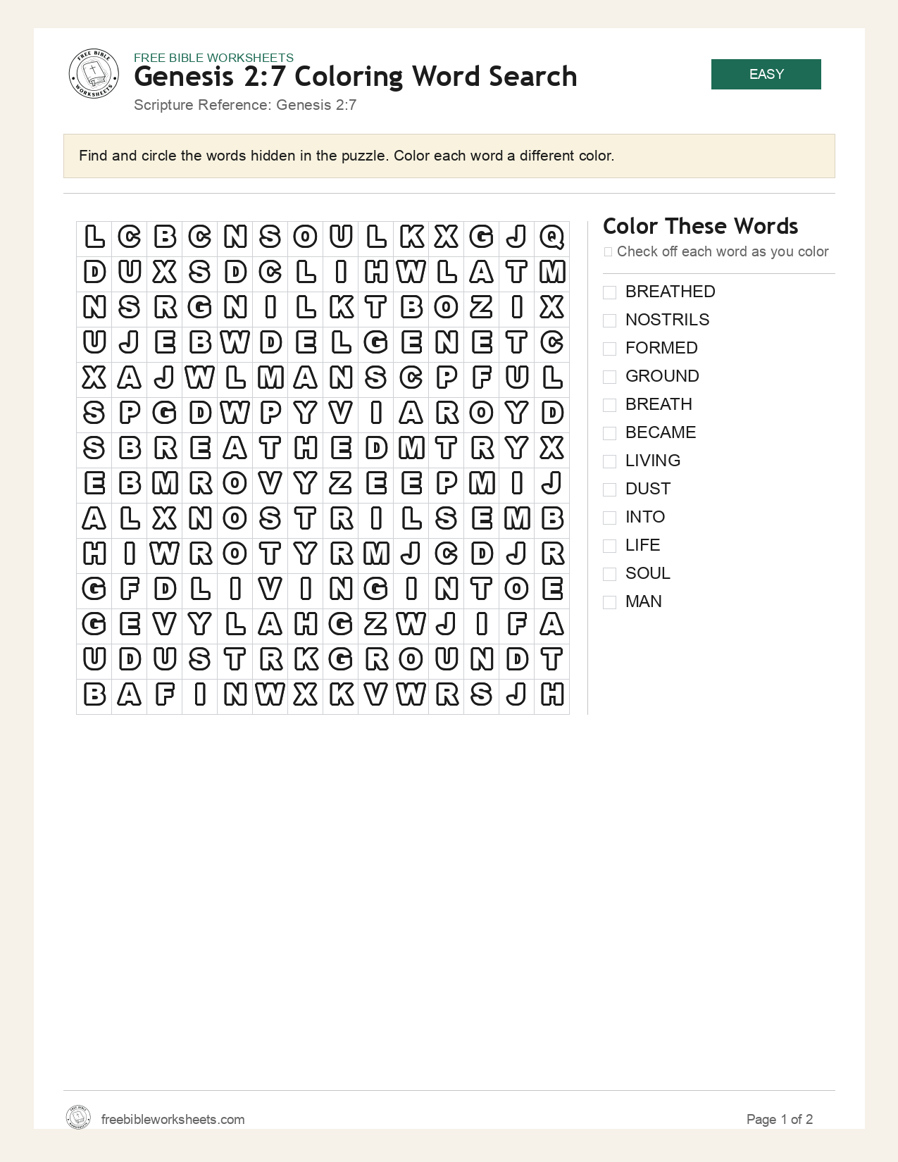 Genesis 2:7 Coloring Word Search preview