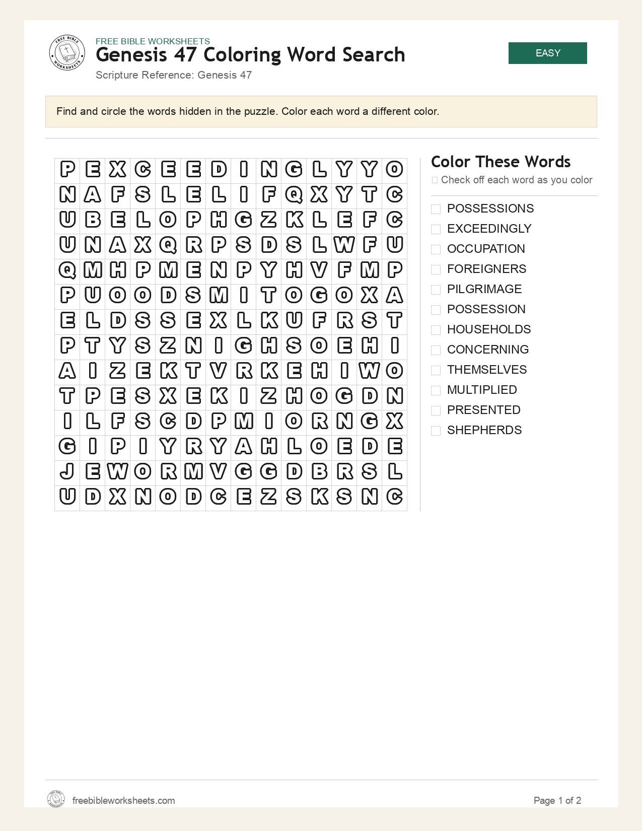 Genesis 47 Coloring Word Search preview