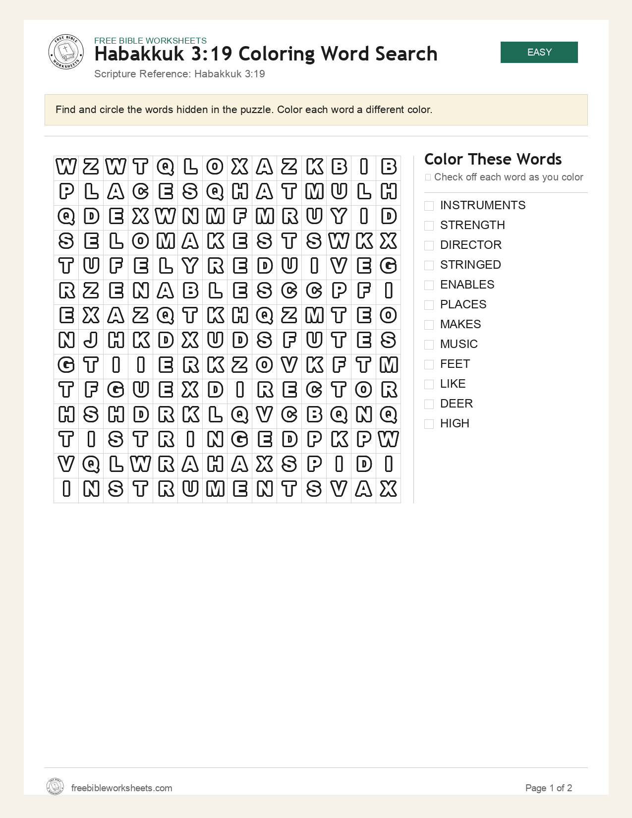 Habakkuk 3:19 Coloring Word Search preview