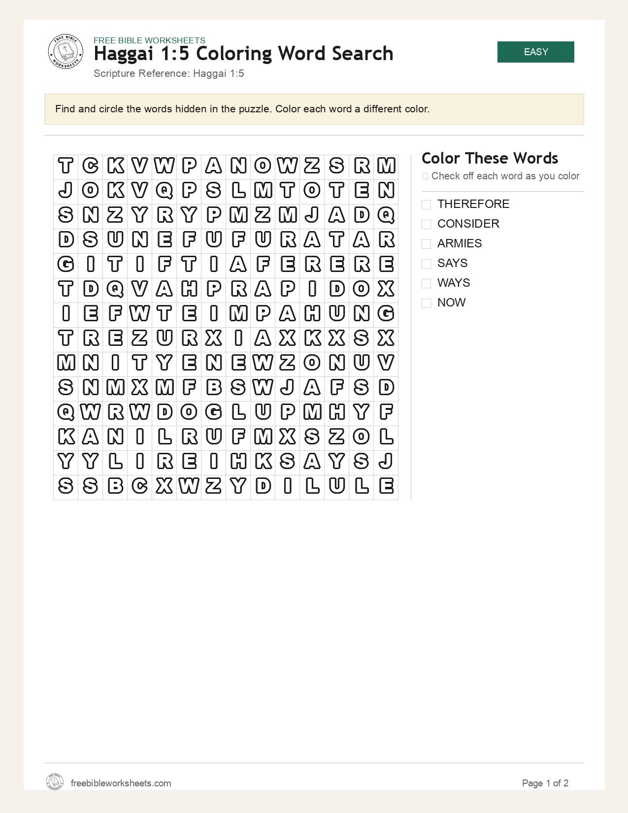 Haggai 1:5 Coloring Word Search preview