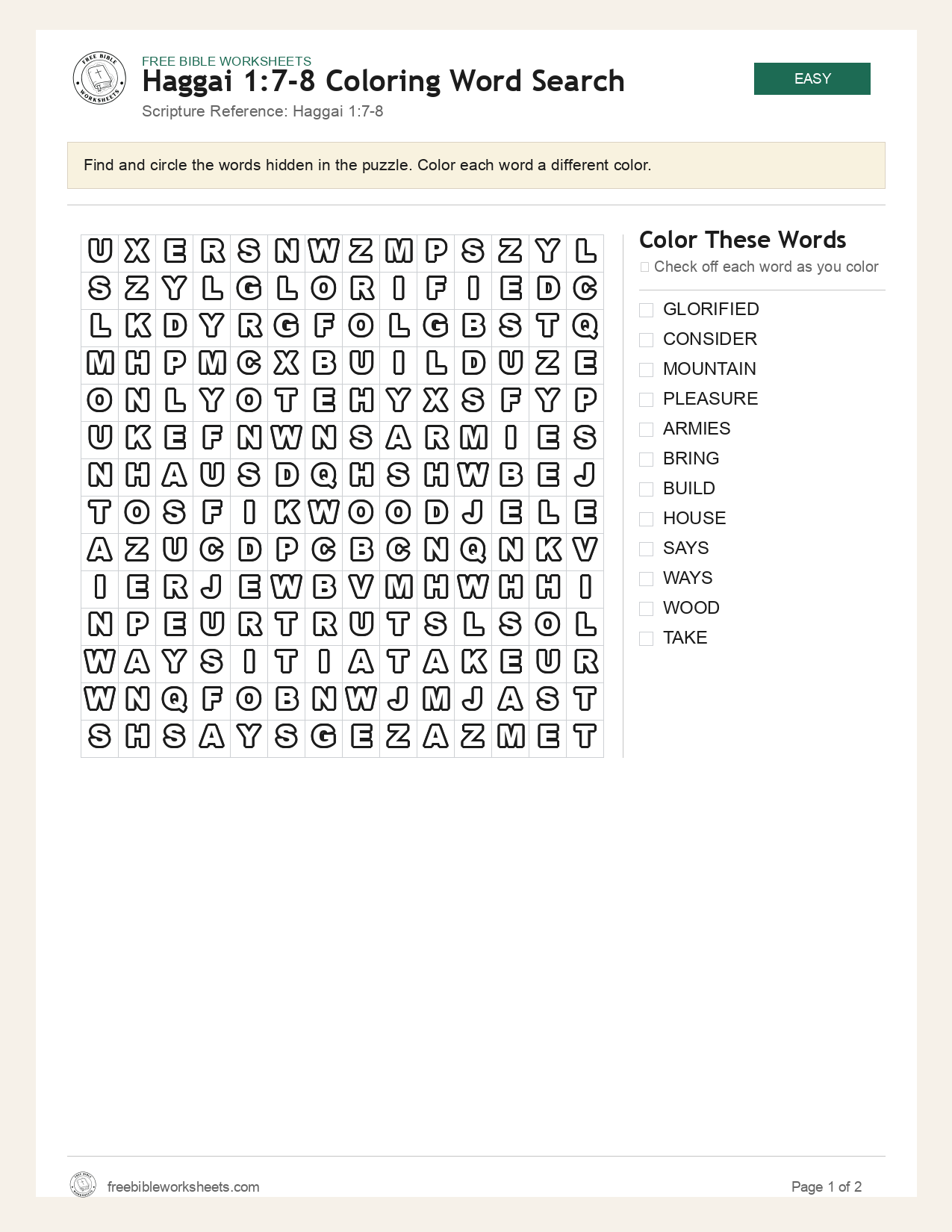 Haggai 1:7-8 Coloring Word Search preview