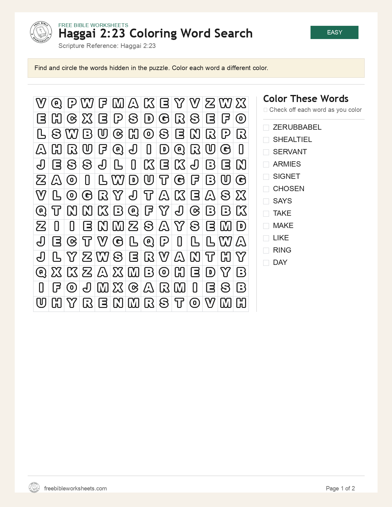 Haggai 2:23 Coloring Word Search preview