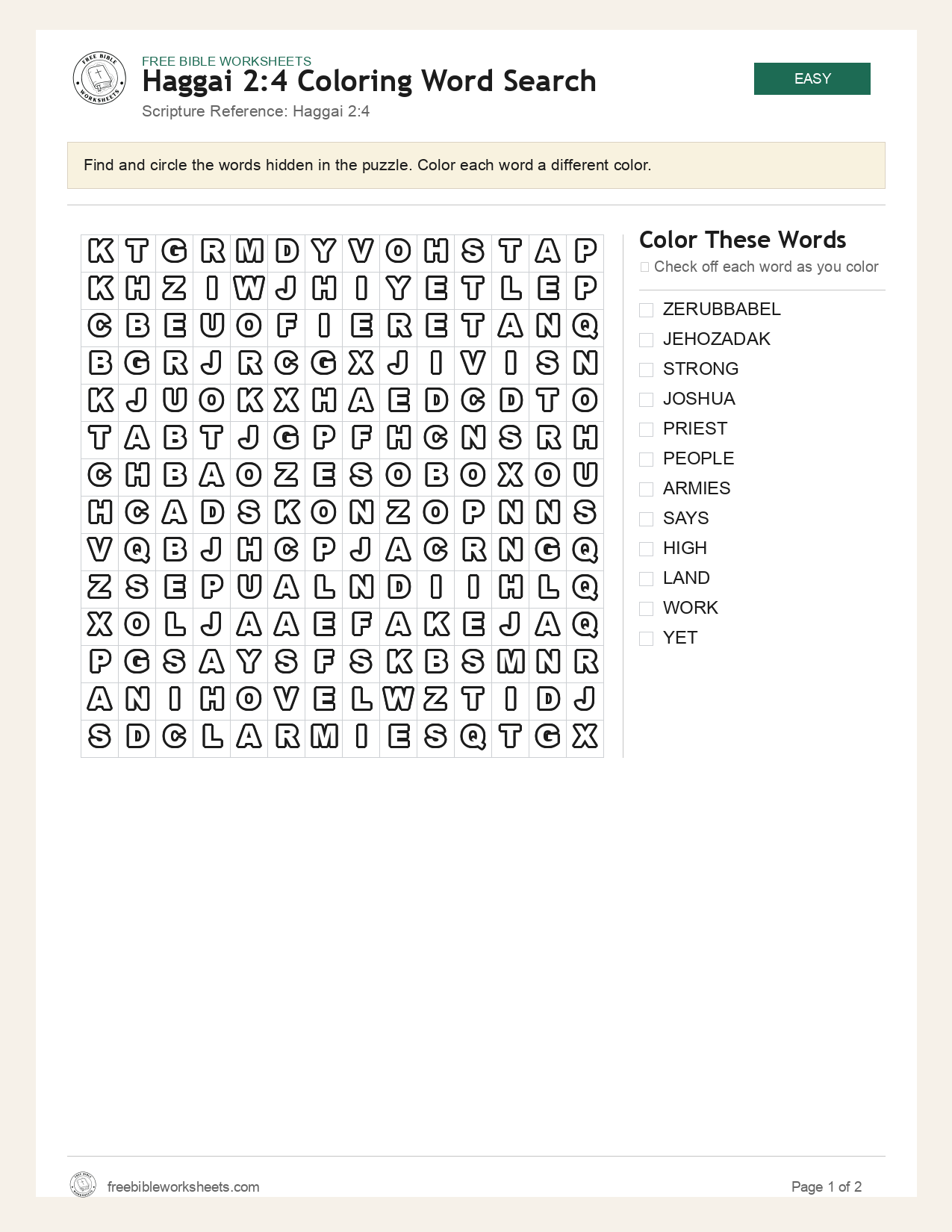 Haggai 2:4 Coloring Word Search preview
