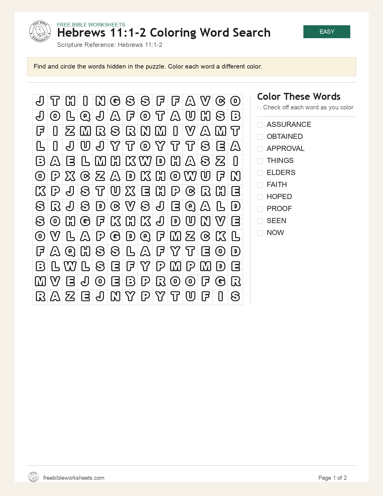 Hebrews 11:1-2 Coloring Word Search preview