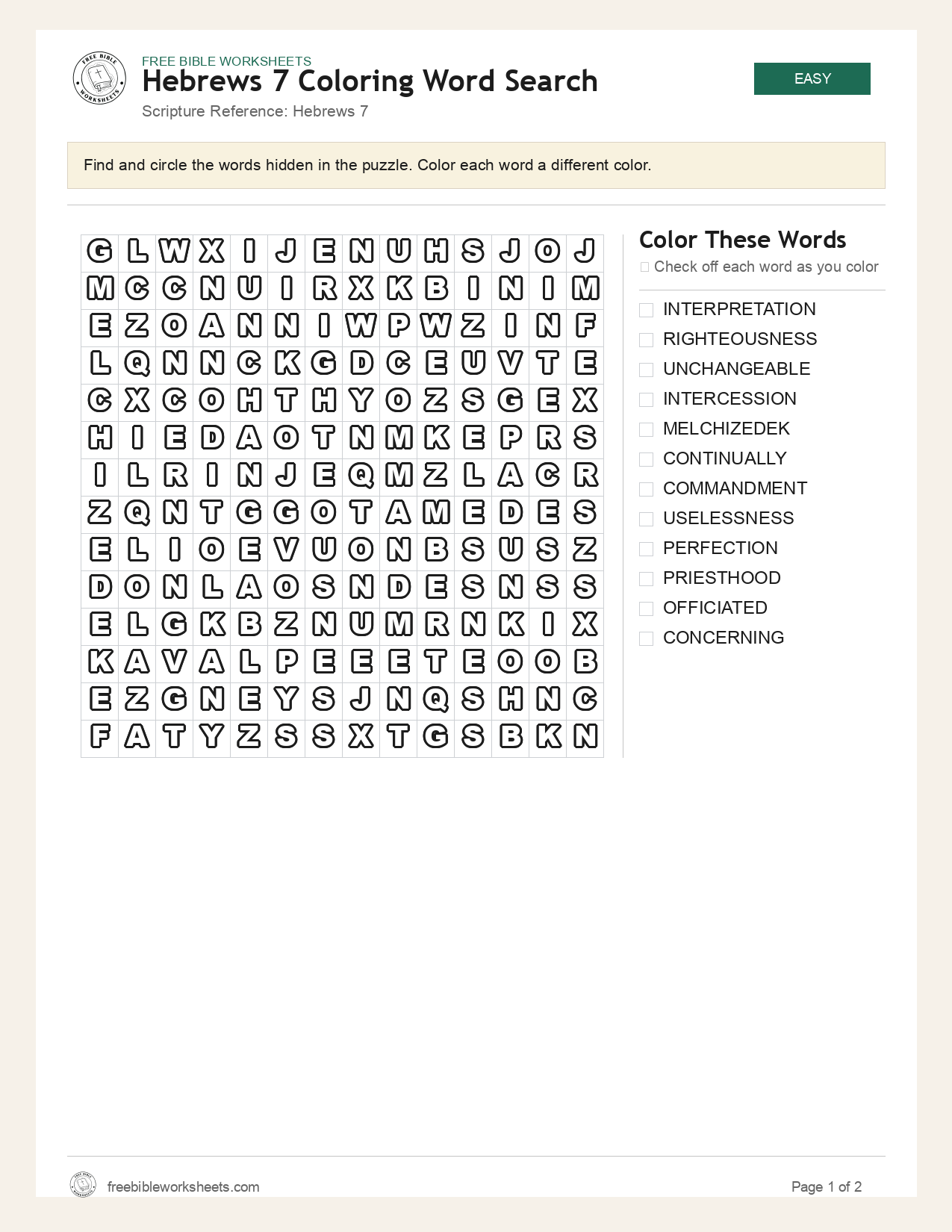 Hebrews 7 Coloring Word Search preview