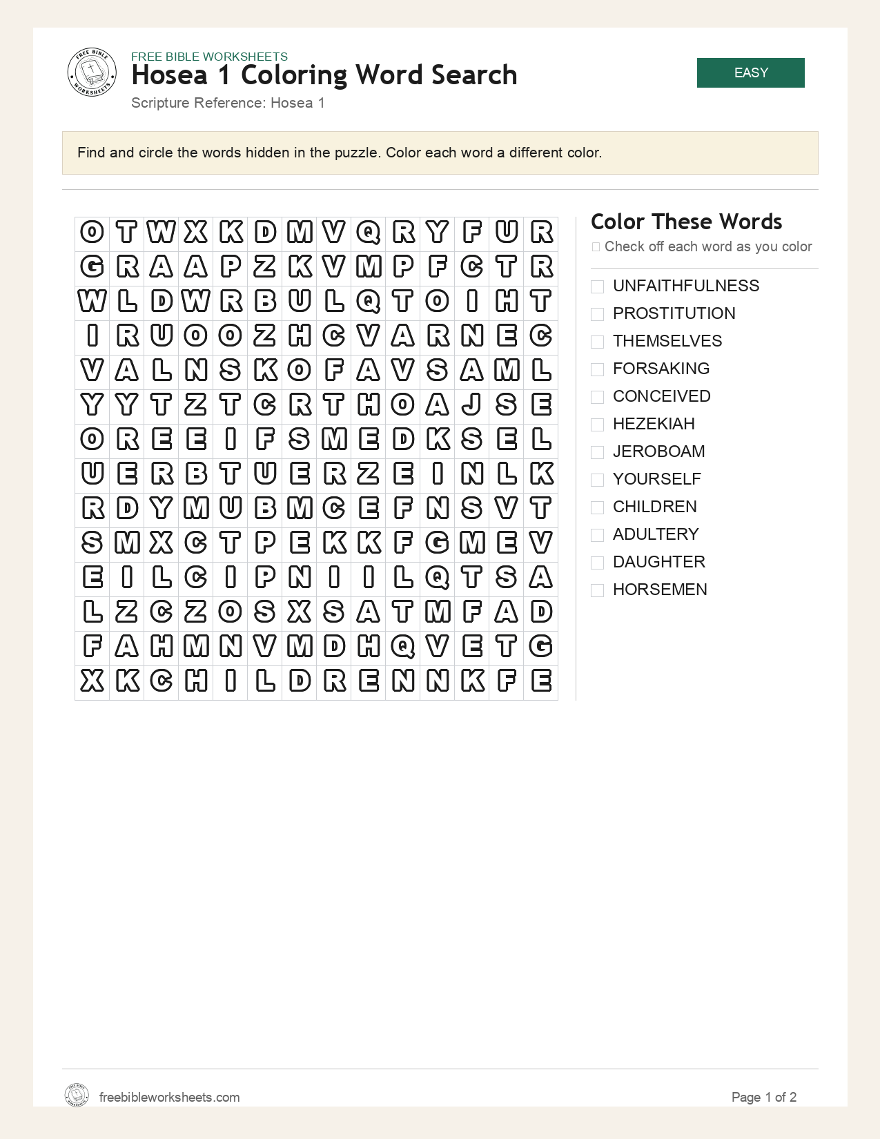 Hosea 1 Coloring Word Search preview