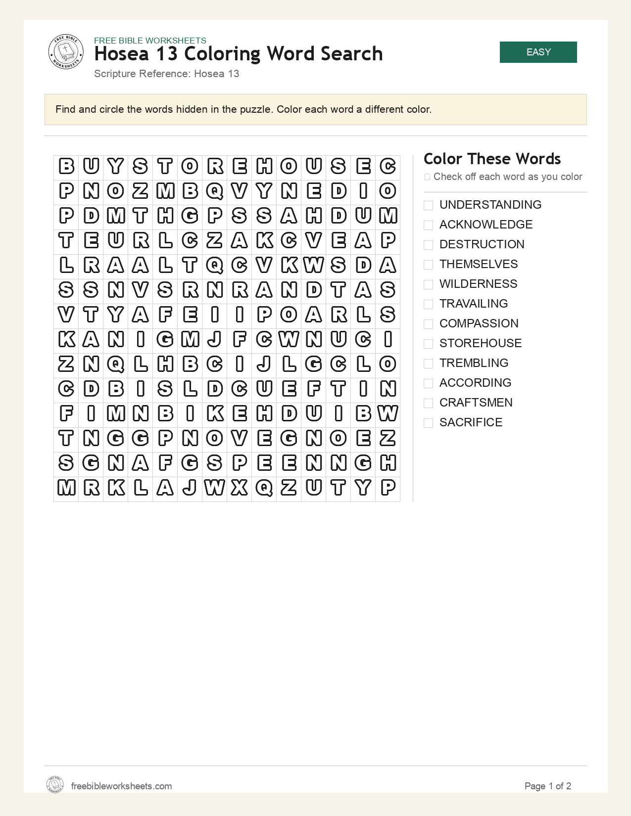 Hosea 13 Coloring Word Search preview