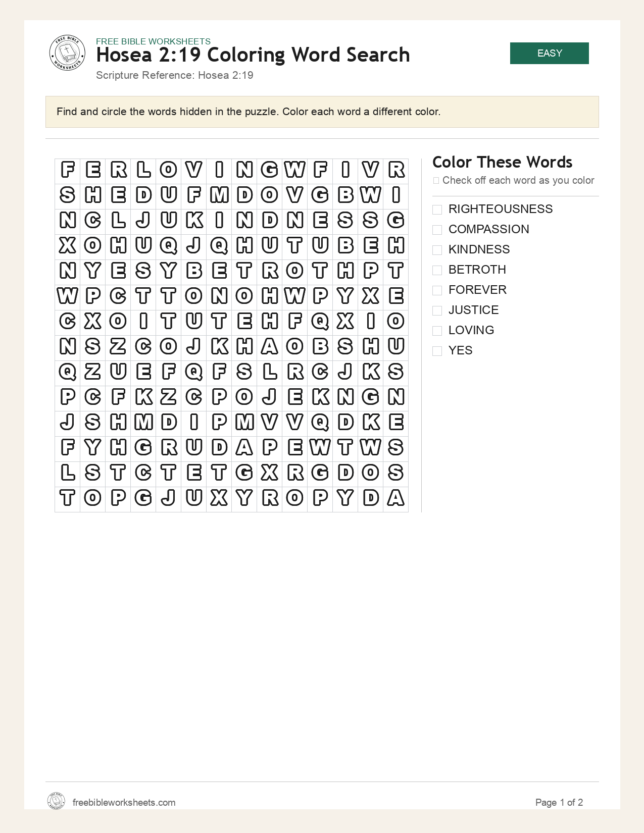 Hosea 2:19 Coloring Word Search preview