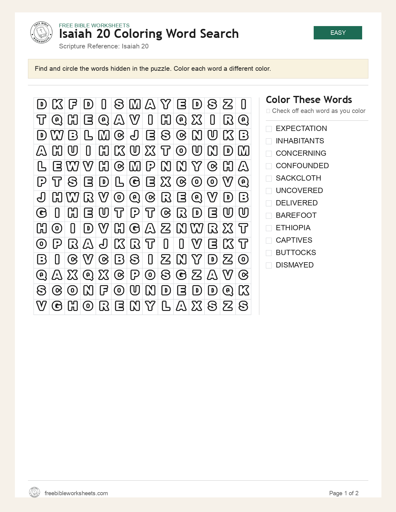 Isaiah 20 Coloring Word Search preview