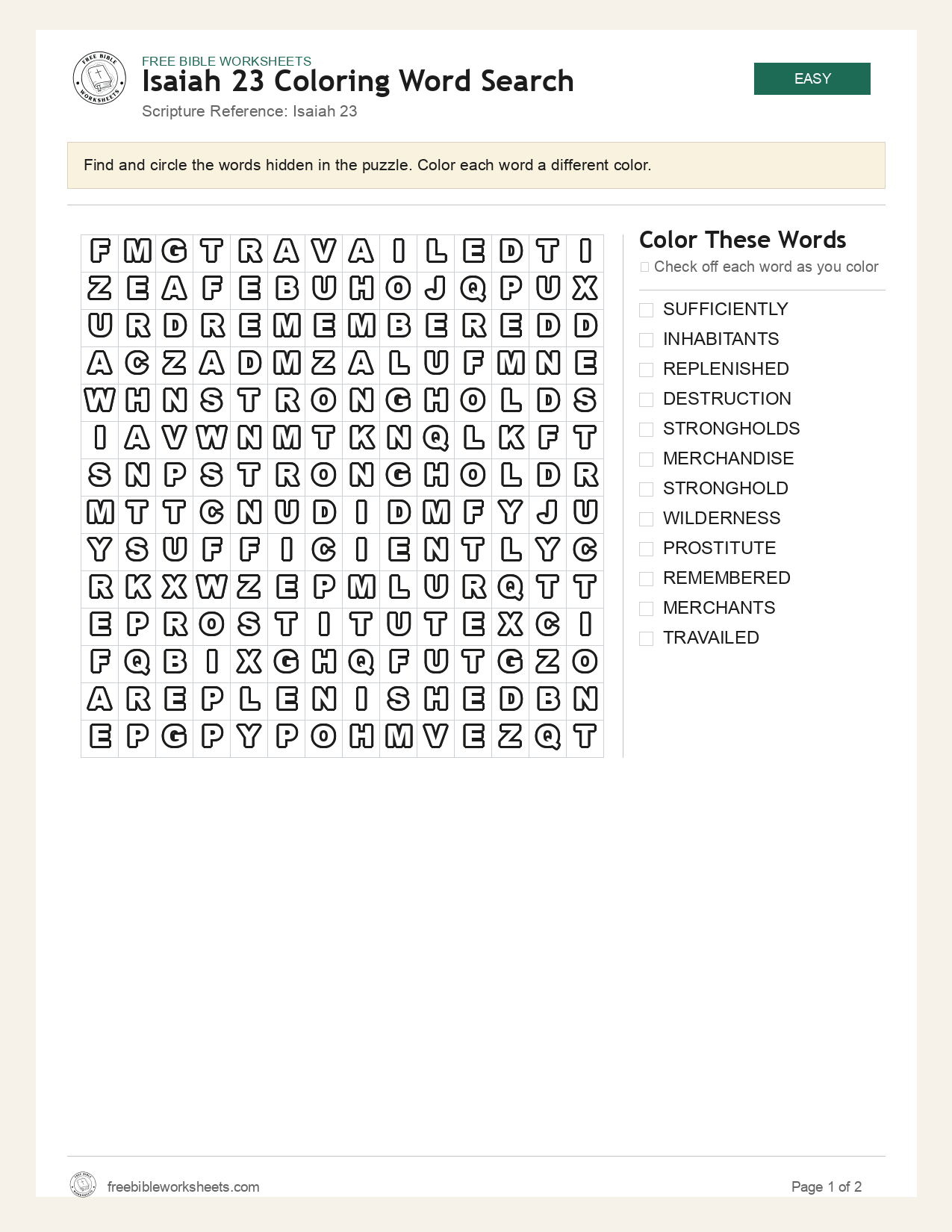 Isaiah 23 Coloring Word Search preview