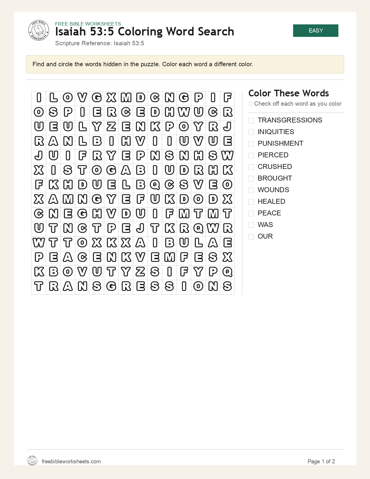 Isaiah 53:5 Coloring Word Search preview