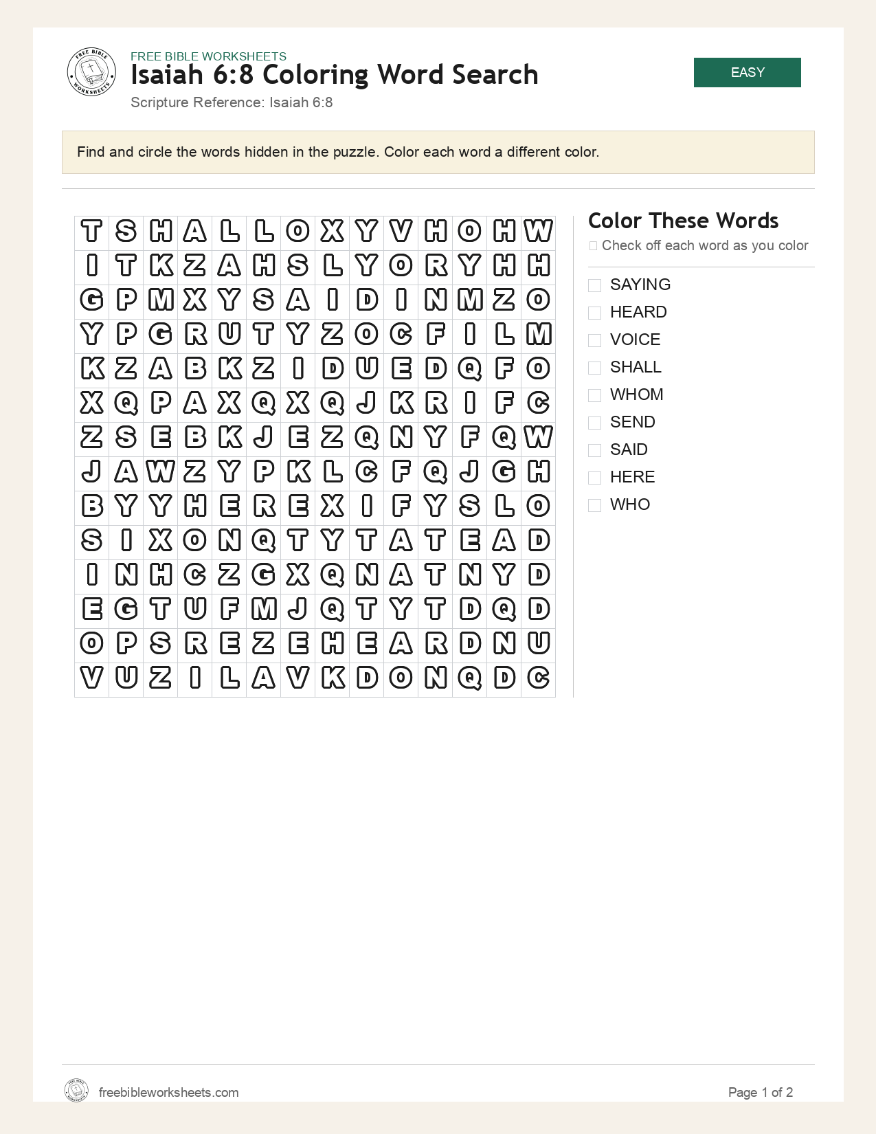 Isaiah 6:8 Coloring Word Search preview