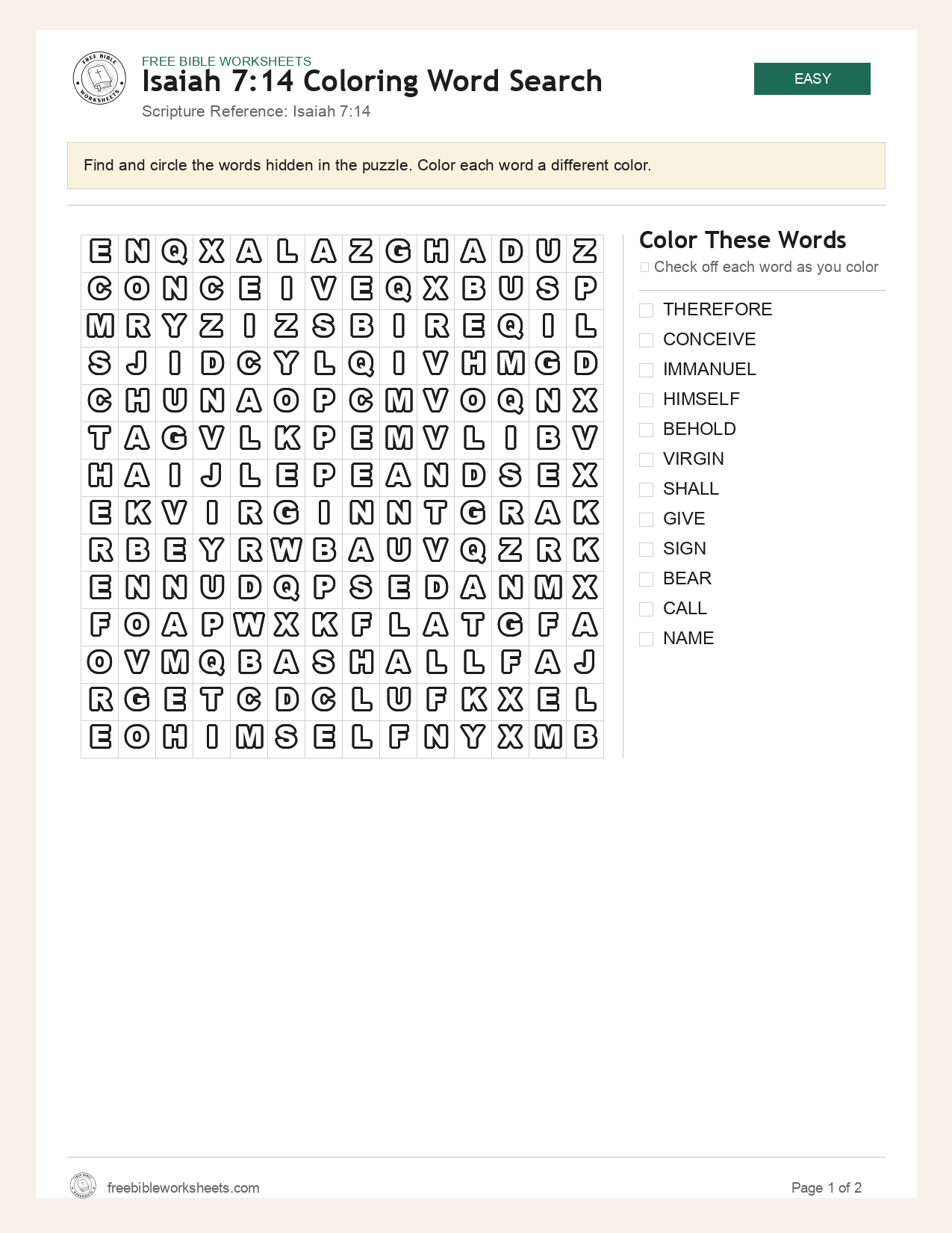 Isaiah 7:14 Coloring Word Search preview