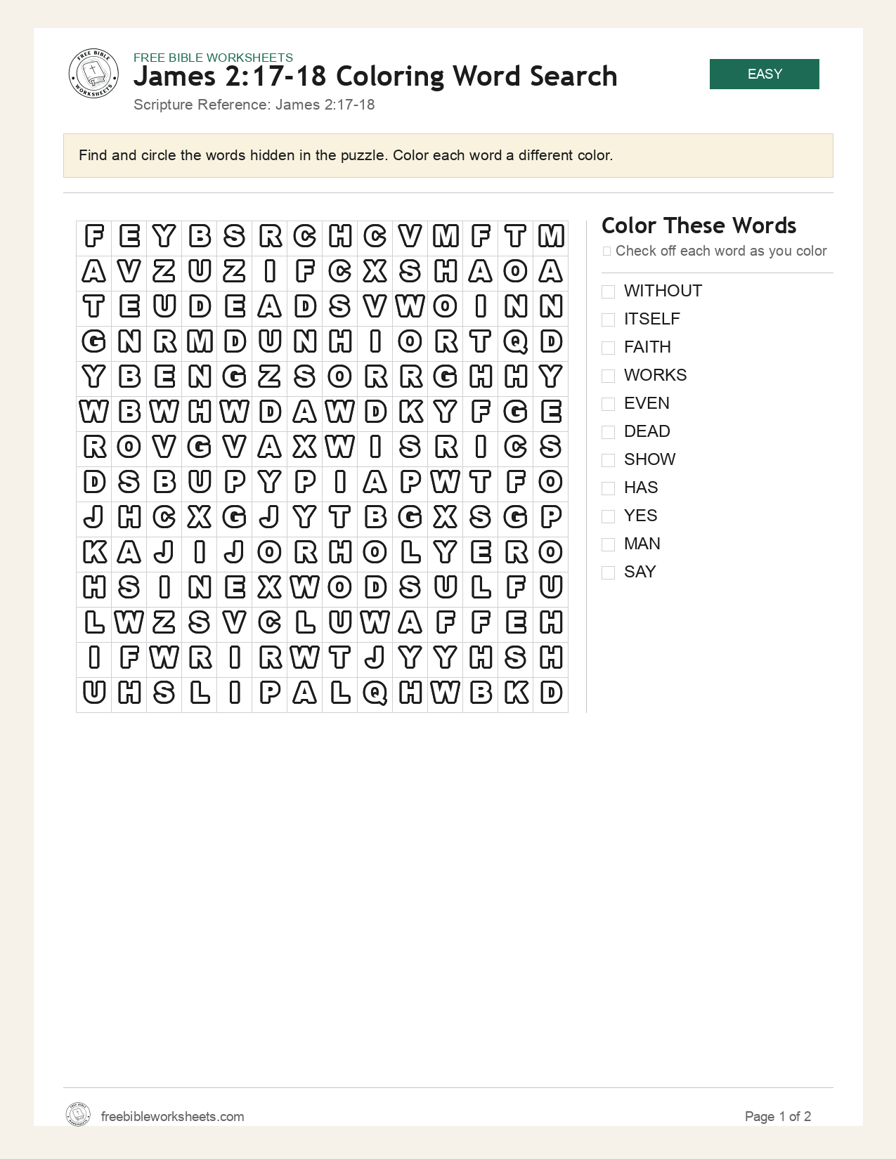 James 2:17-18 Coloring Word Search preview