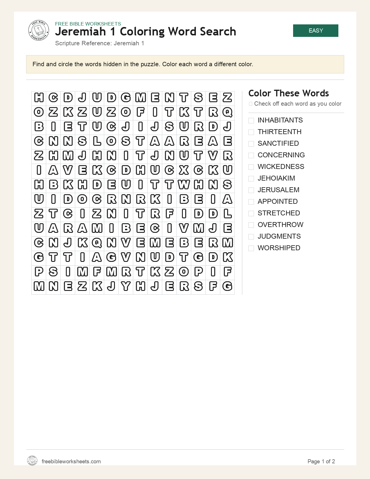 Jeremiah 1 Coloring Word Search preview