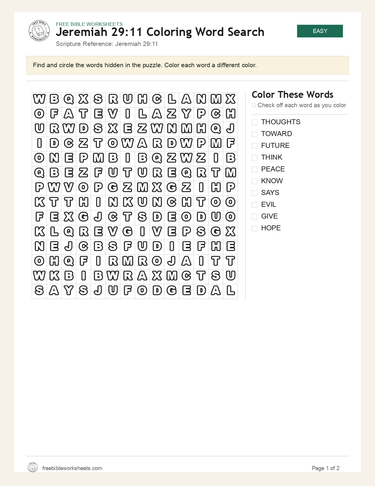 Jeremiah 29:11 Coloring Word Search preview