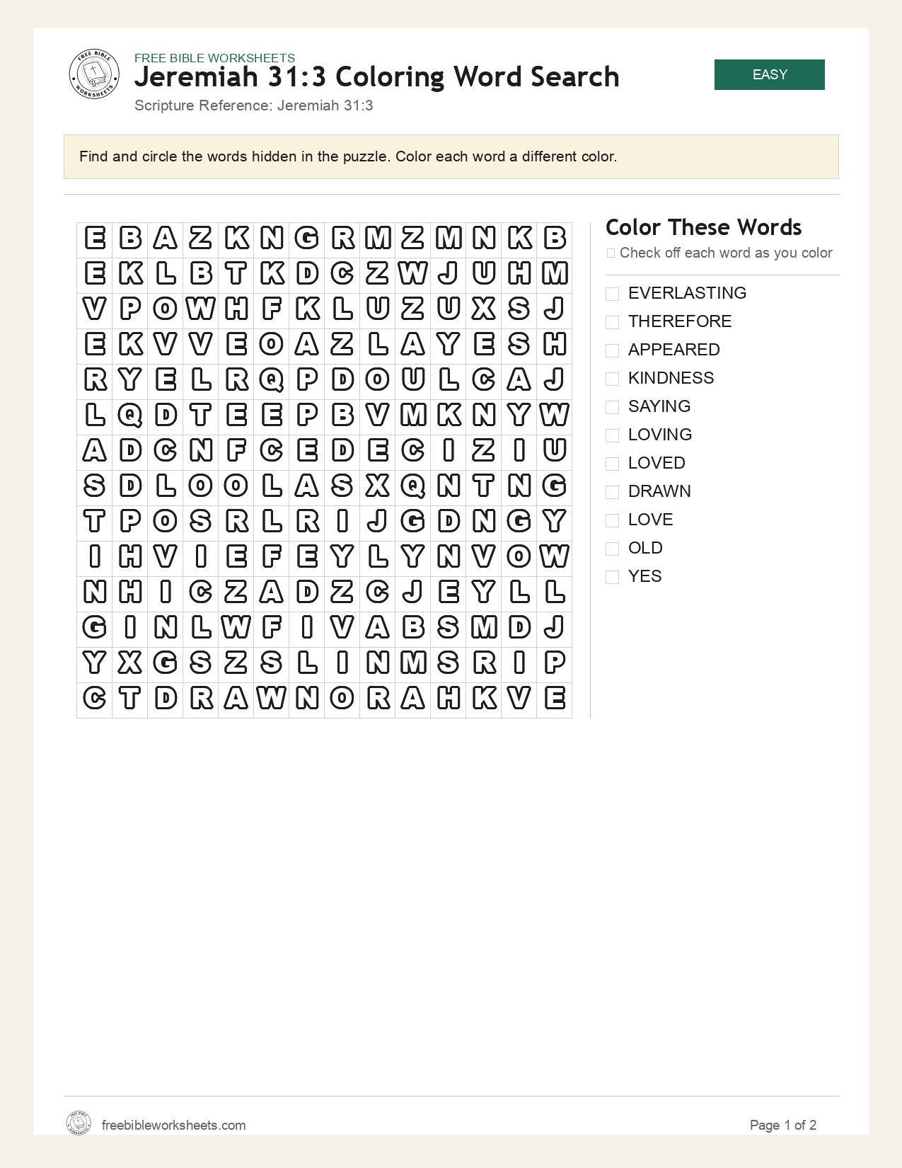 Jeremiah 31:3 Coloring Word Search preview