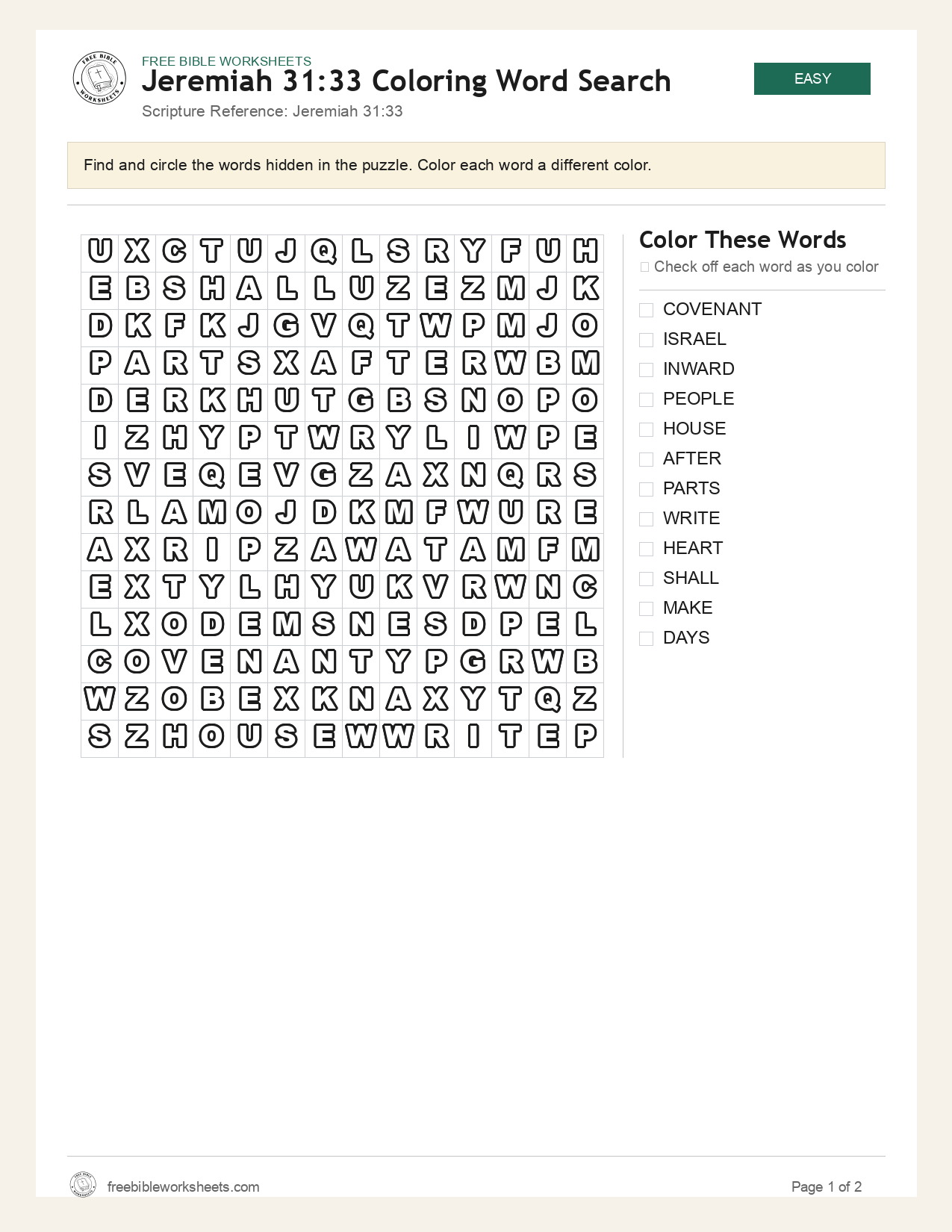 Jeremiah 31:33 Coloring Word Search preview