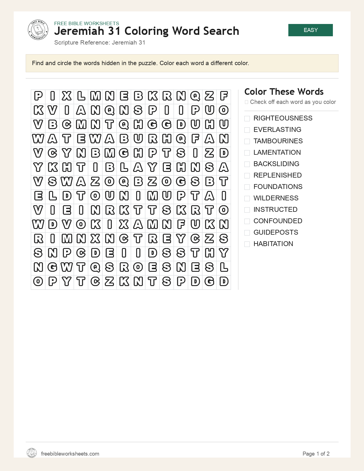 Jeremiah 31 Coloring Word Search preview