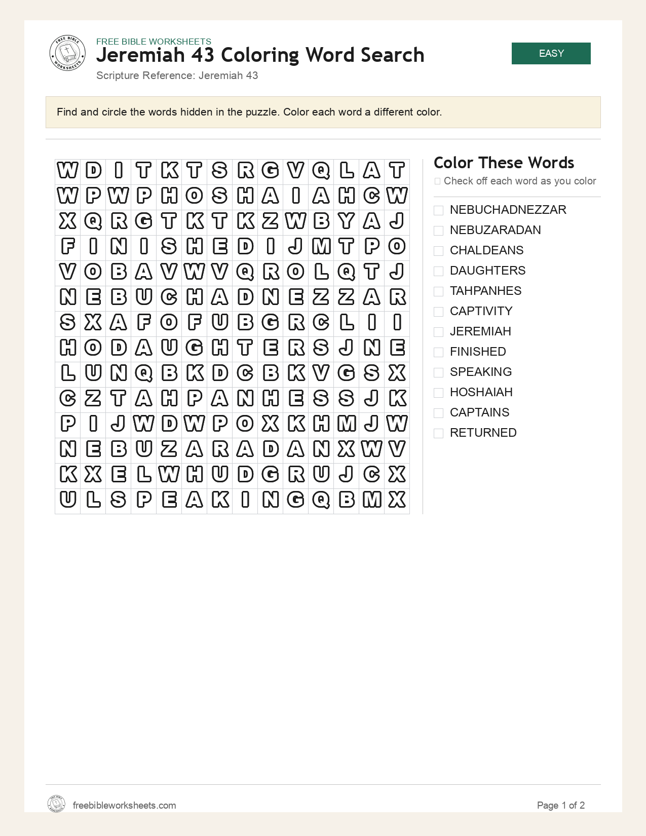 Jeremiah 43 Coloring Word Search preview