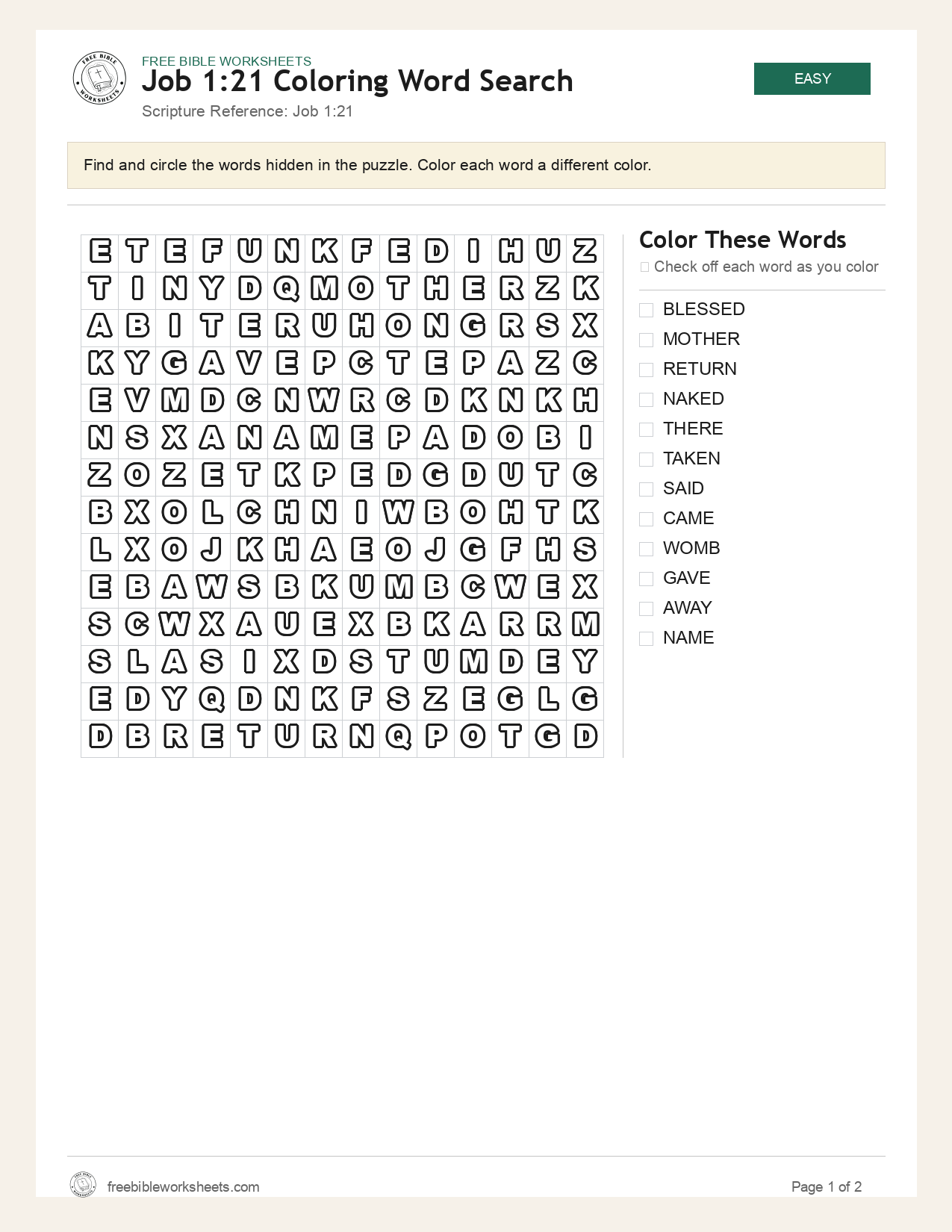 Job 1:21 Coloring Word Search preview
