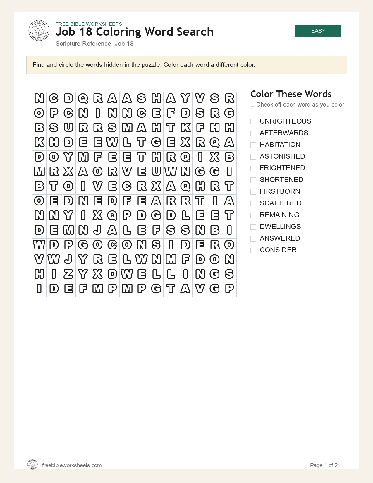 Job 18 Coloring Word Search preview