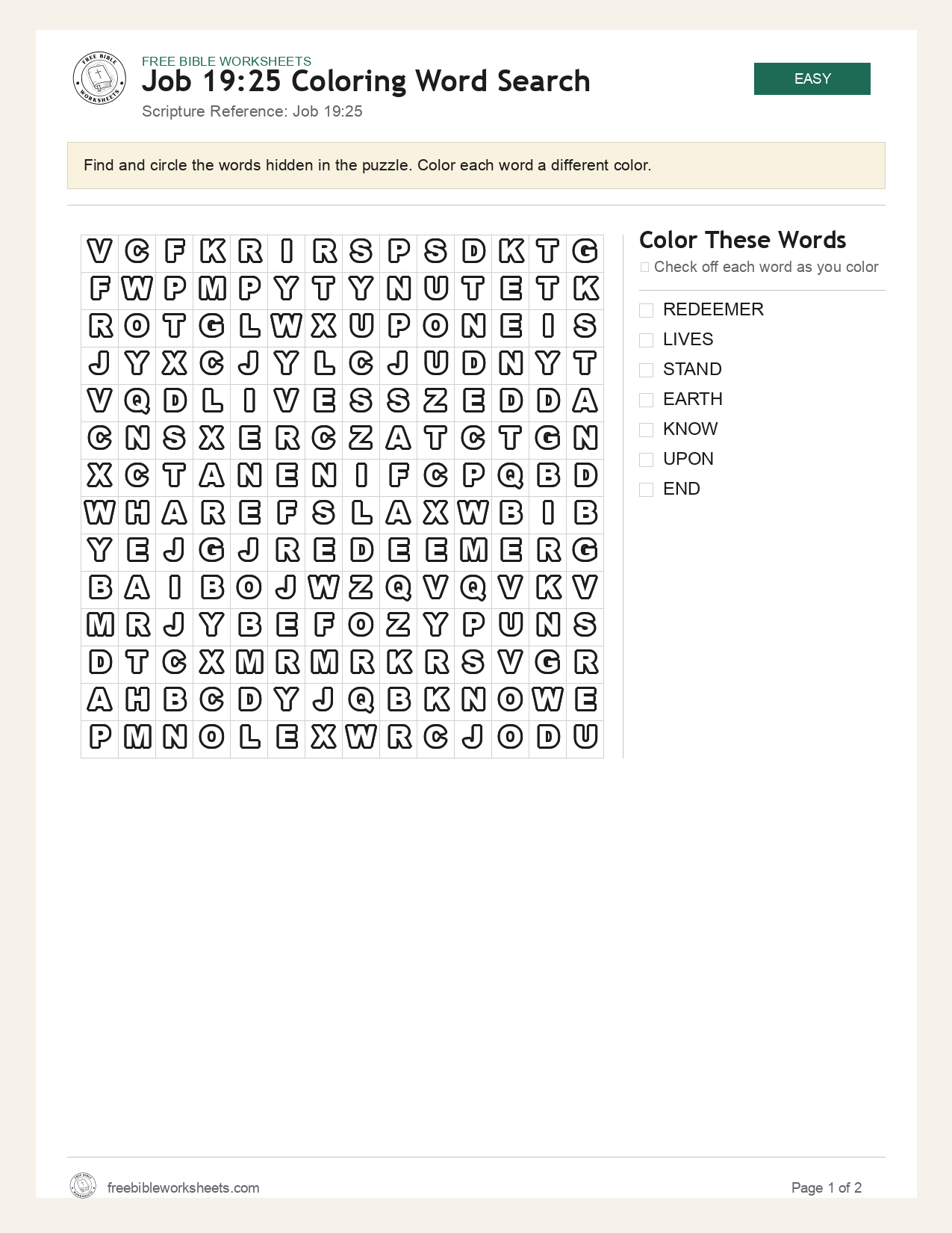 Job 19:25 Coloring Word Search preview