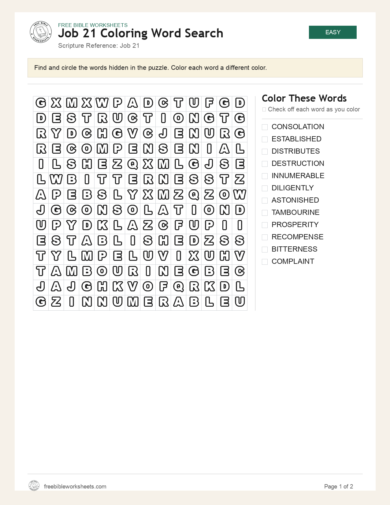 Job 21 Coloring Word Search preview