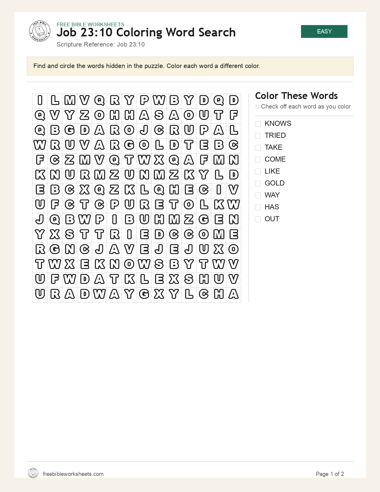 Job 23:10 Coloring Word Search preview