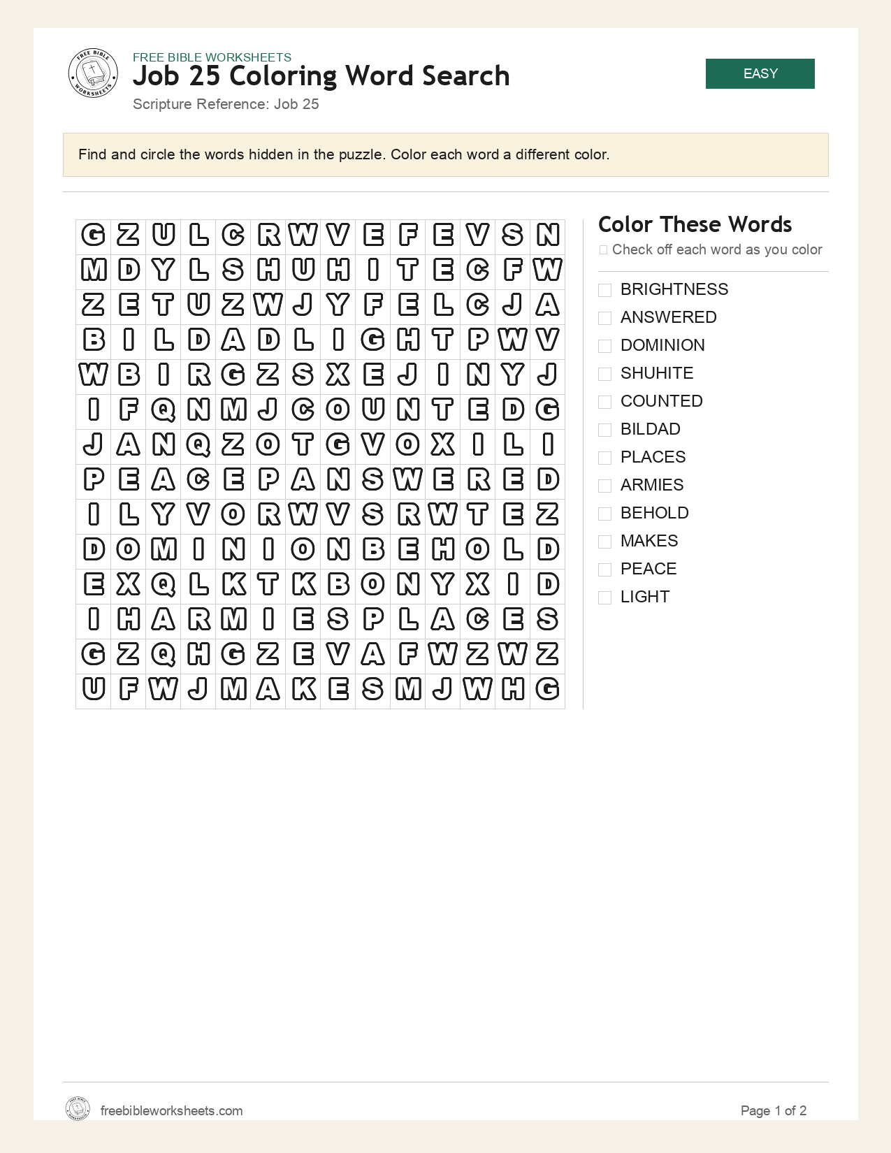 Job 25 Coloring Word Search preview