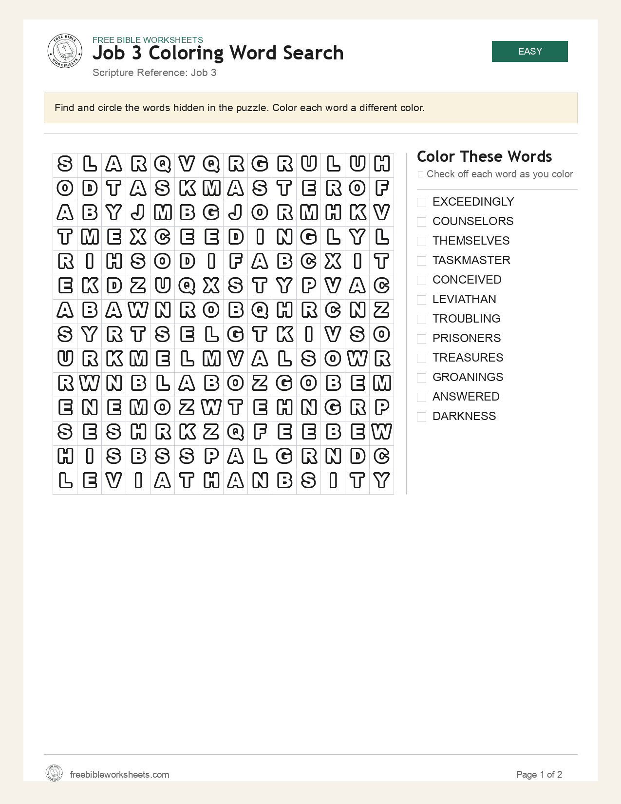 Job 3 Coloring Word Search preview