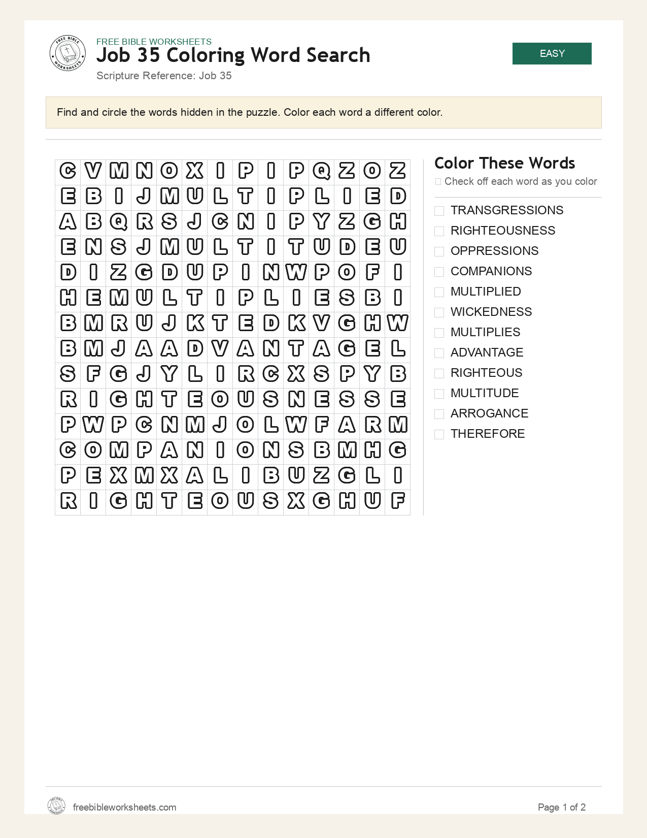 Job 35 Coloring Word Search preview