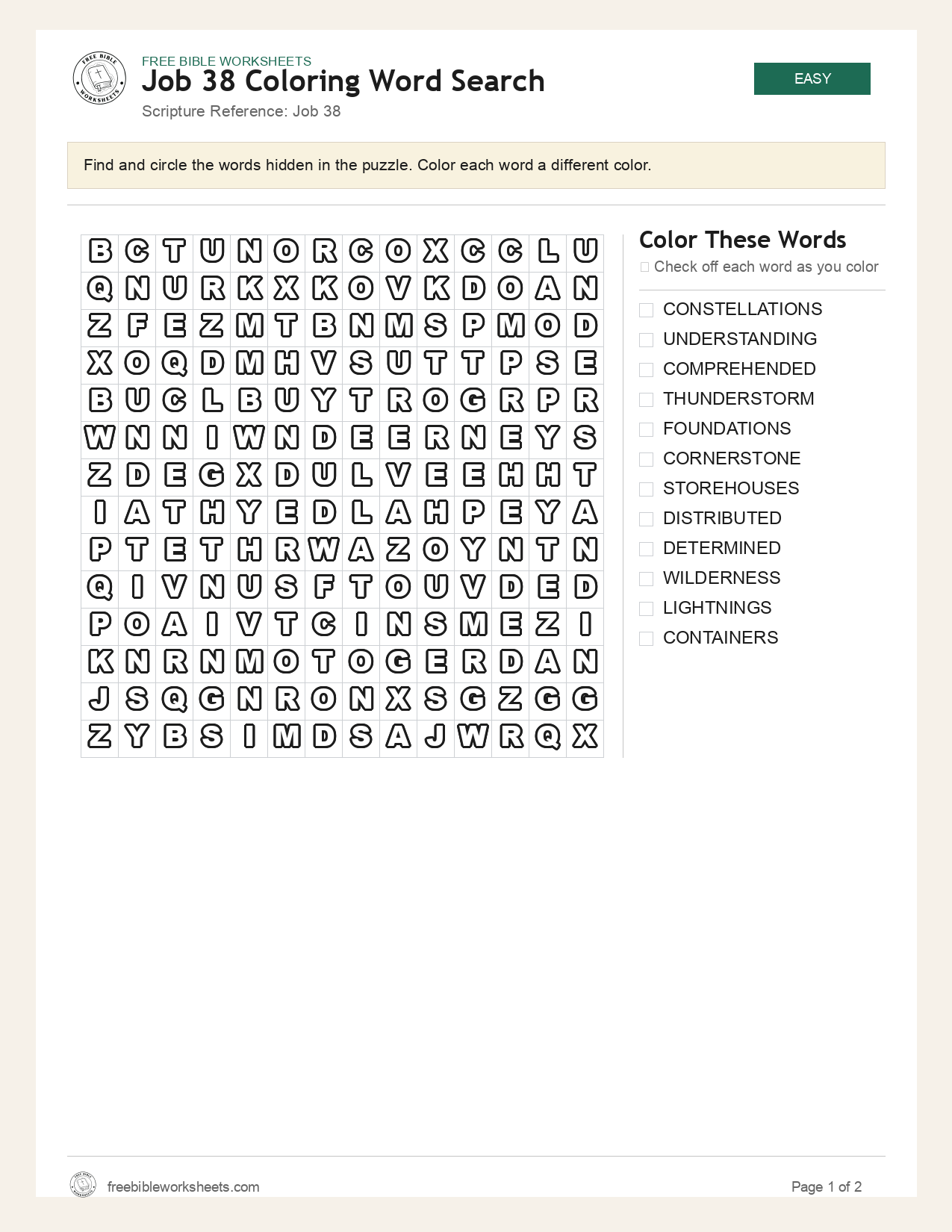 Job 38 Coloring Word Search preview