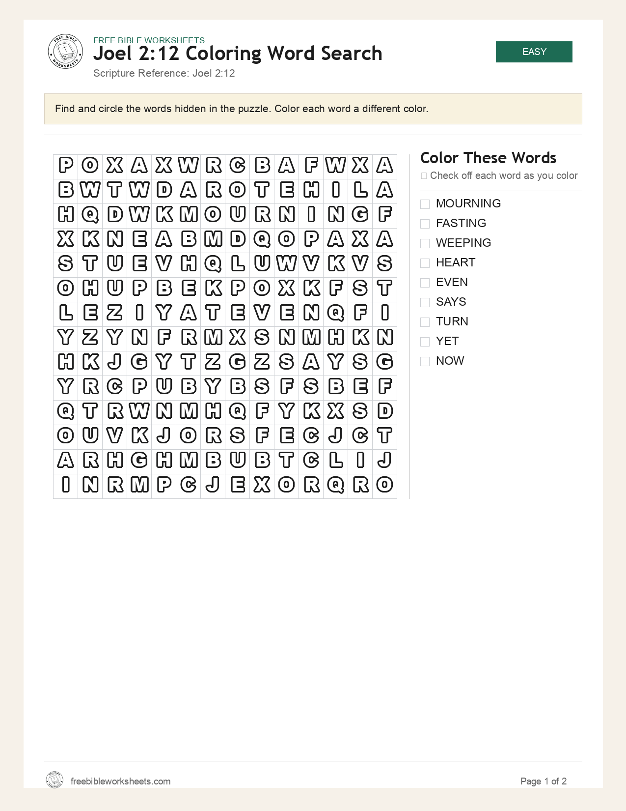 Joel 2:12 Coloring Word Search preview